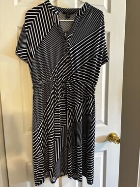 Robert Louis Blue and White Striped Midi Dress